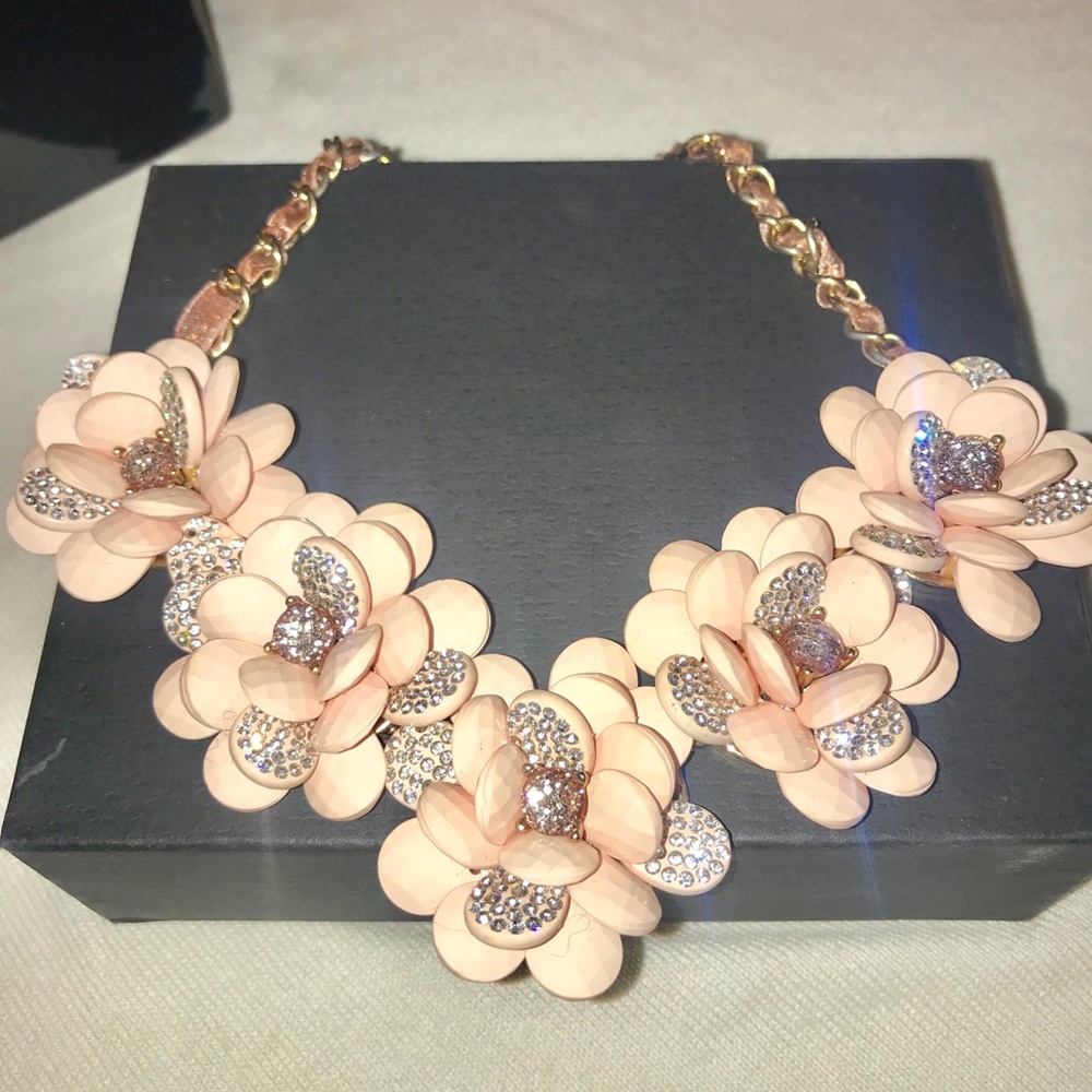 Floral pink and rhinestone necklace
